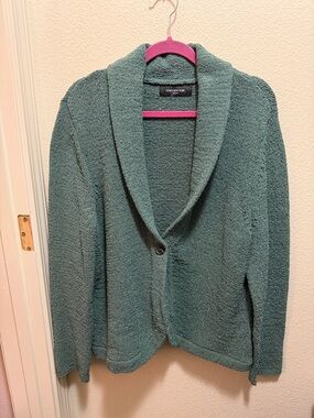 Jones New York Teal Knit Shawl-Collar Cardigan